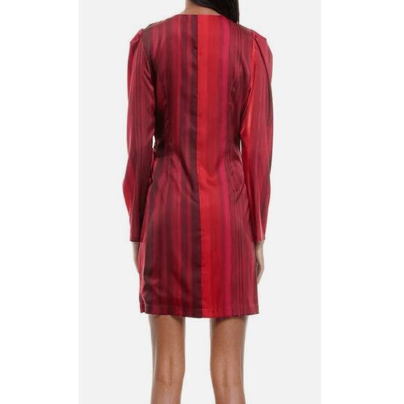 SOCIALITE ~ Fall Women's Red Ombre Stripe Long Sleeve Satin Wrap Dress Size XL - Picture 2 of 9